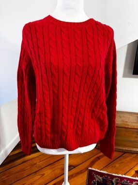 Chaps  Ralph Lauren Red Cable-Knit Crewneck Sweater red